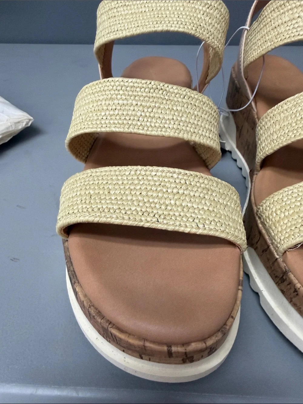 Universal Thread Women's Triple-Strap Woven Sandals in Natural Straw